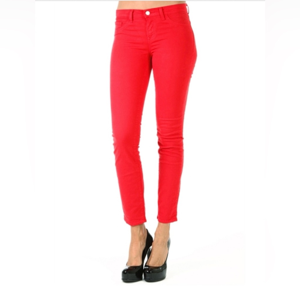 J Brand Skinny Leg bright red cotton pants size 12 Lycra stretch three pockets